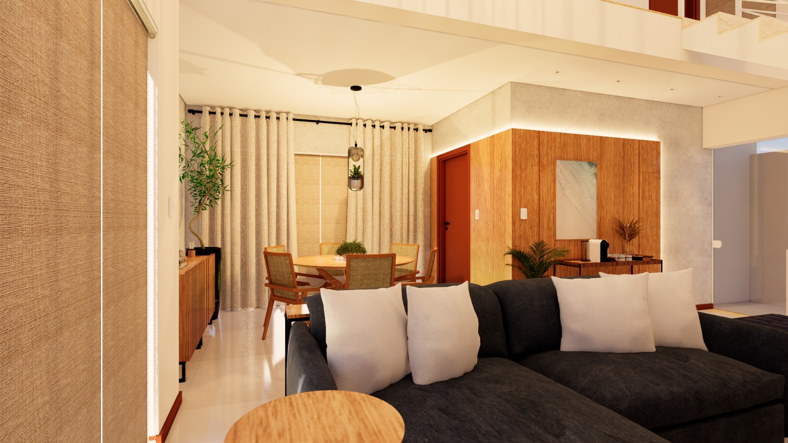 Sala com sofá e mesa de jantar - Design de Interiores - Sorocaba